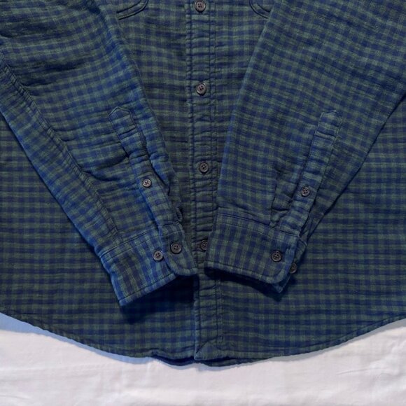 Lands' End Fleece Lined Overshirt Men's Medium Blue and Green Check - Picture 2 of 6